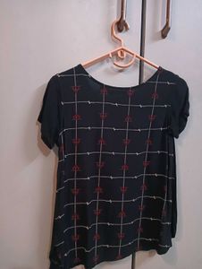 Black Embroidered Flared Top