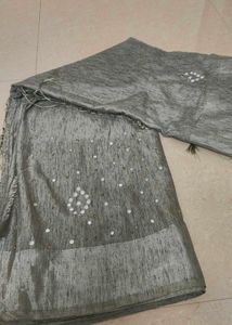 Elegant Grey Saree with Embellishments