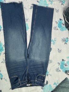 Distressed Hem Wide Leg Jeans
