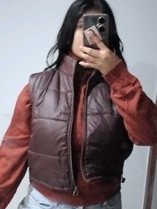 Croped wine puffy jacket