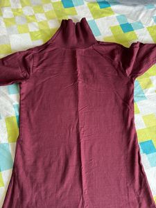 Burgundy High Neck Long Sleeve Dress