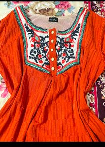 Embroidered Orange Kurti