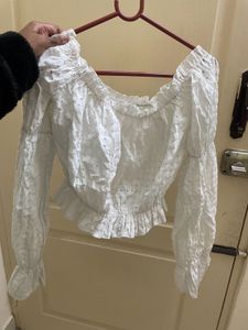 White Off-Shoulder Ruffle Top