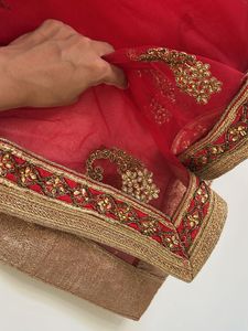 Red Embroidered Net Dupatta