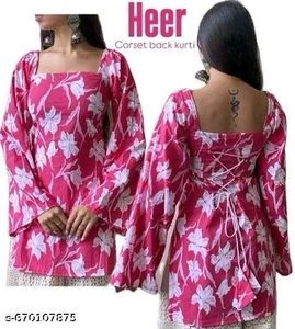 Kurta Corset Back Kurti - Pink Floral