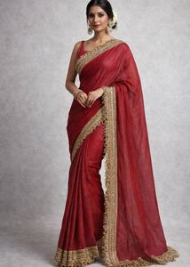 Elegant Maroon saree in tissue silk