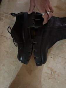 Chunky Black Leather Boots