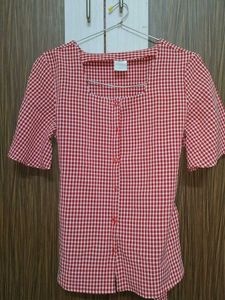Red Gingham Square Neck Top