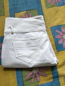White Jeans with Black Stripe Detail