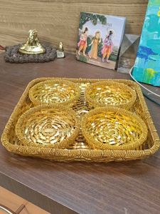 Decorative Golden Woven Tray with Bowls