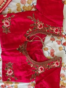 Red-Peach Sequins heavy saree with Blouse 💖
