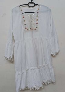 Embroidered White Peasant Dress