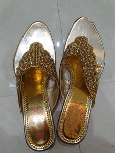 Embellished Gold Flat Sandals