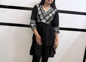 Black Kurta with White Embroidery