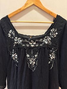 Black Embroidered Square Neck Top