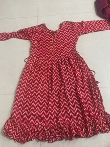 Red Chevron Print Anarkali Kurta