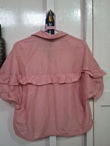 Chic Ruffled Pink Button-Up Top