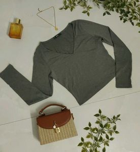 Grey V-Neck Long Sleeve Top🌼✨