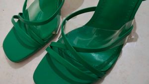 Green Heels with Clear Straps