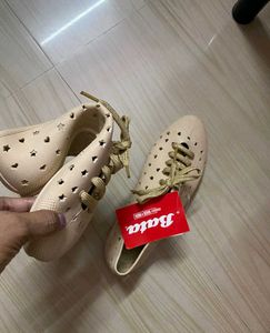 Bata Beige Heart & Star Cutout Flats