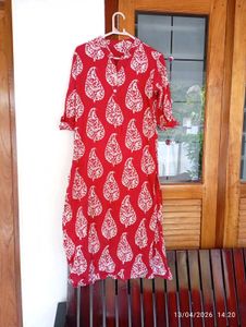 Red Block Print Cotton Kurta