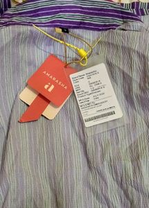 Purple Striped Shirt Dress with Waist Tie