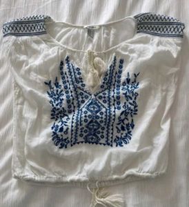 Embroidered White Crop Top