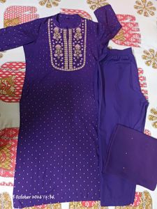 Beautiful Purple Kurta Set with Gold Print