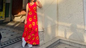 Vibrant Red Ethnic Gown with Yellow Motif