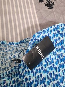 Blue Heart Print Smocked Tube Top