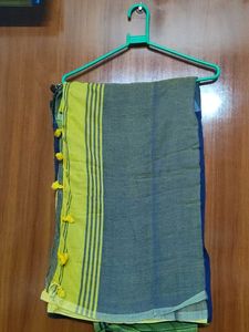 Grey and Yellow Striped Cotton Saree
