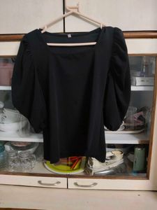Black Puff Sleeve Square Neck Top