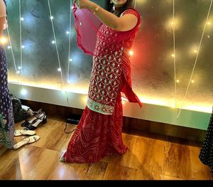 Heavy New Red Bandhani Sharara Suit Set