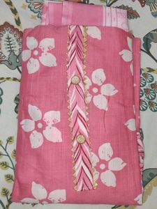 Pink Floral unstitched dress material