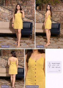 Yellow Button-Up Mini Dress With 2 Pockets