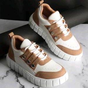 Stylish White & Tan Sneakers woman