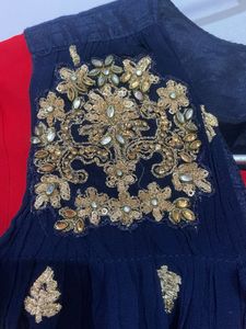 Elegant Red &amp; Navy Indian Kurti Set