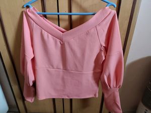 V Neck Pink Bardot Top