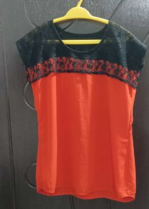 Chic Lace Trim Orange Top
