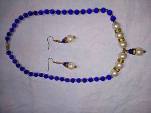 Blue Pearl Necklace and Earring Set