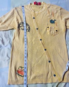 Yellow Ribbed Button-Down Top
