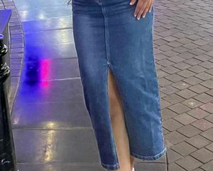 Denim Midi Skirt with Slit