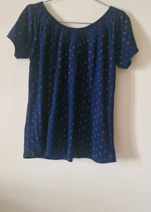 Blue Smocked Triangle Print Top