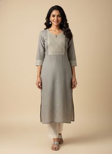 Elegant Grey Kurta with Embellished Neckline
