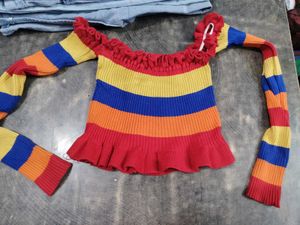 Colorful Striped Off-Shoulder Sweater