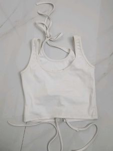 White Lace-Up Crop Top