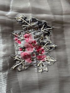 Elegant Grey Saree with Floral Embroidery