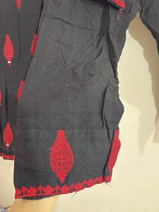 Embroidered Pakistani Black &amp; Red Kurta Set