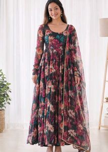 Floral Printed Organza Anarkali Kurta set