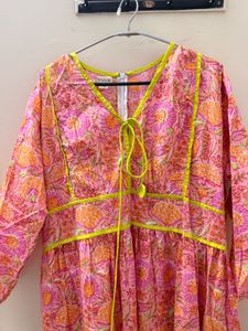 Pink Floral Print Tiered Maxi Kurta(never worn)